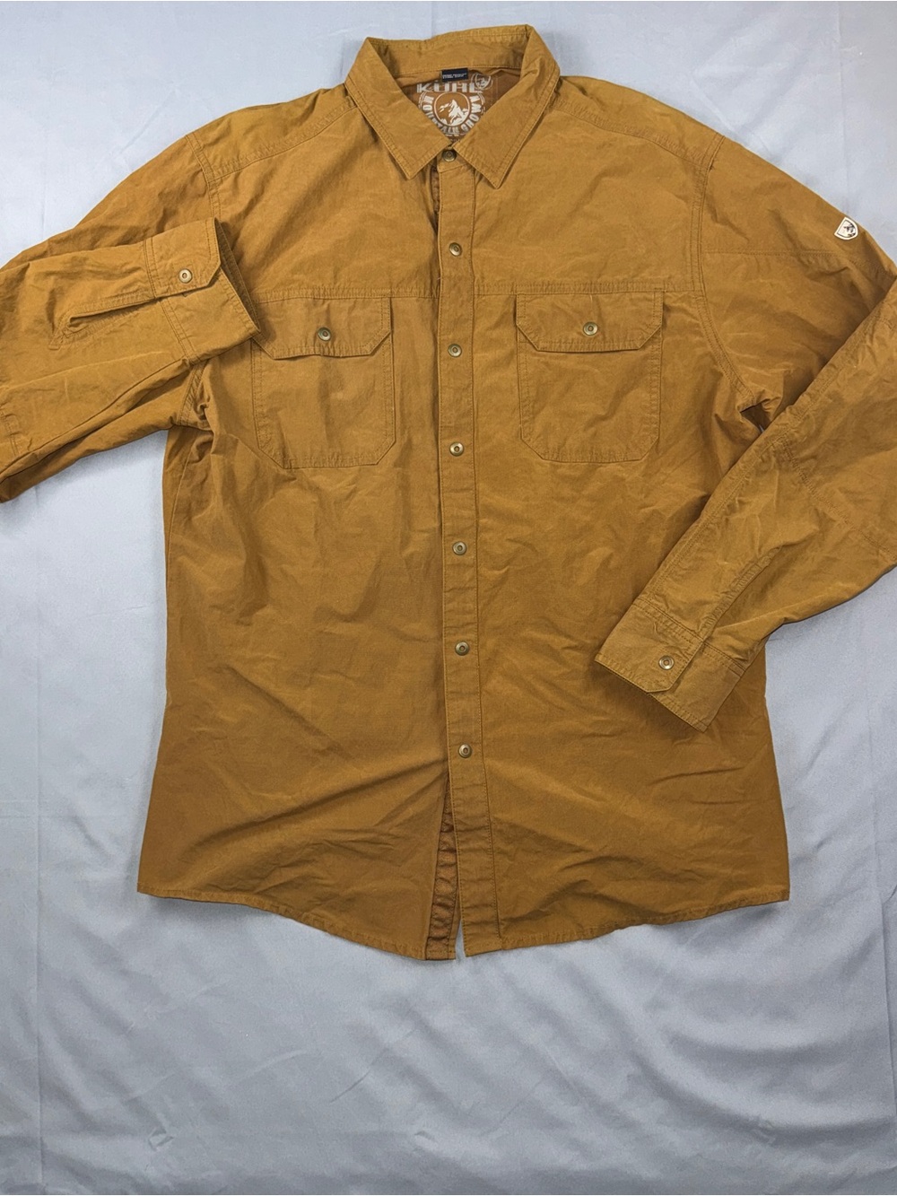 Kuhl Shirt Mens Medium Brown Solid Button Front Long Sleeve Outdoor Utility